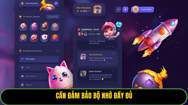 Cần đảm bảo bộ nhớ đầy đủ